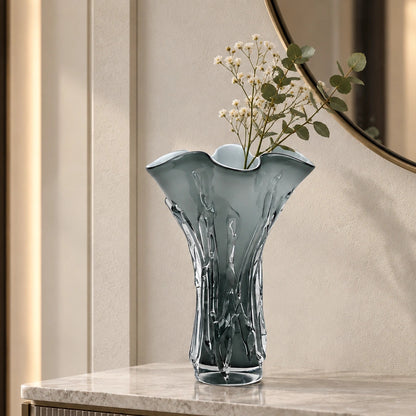 Smoky grey gradient flared trumpet glass decorative vase
