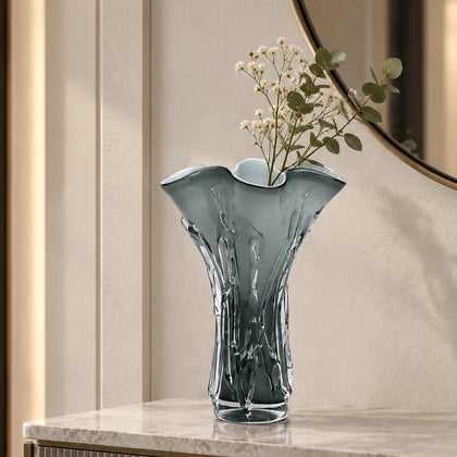 Smoky grey gradient flared trumpet glass decorative vase