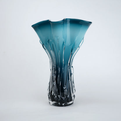 Ocean teal textured glass decorative vase with flared rim