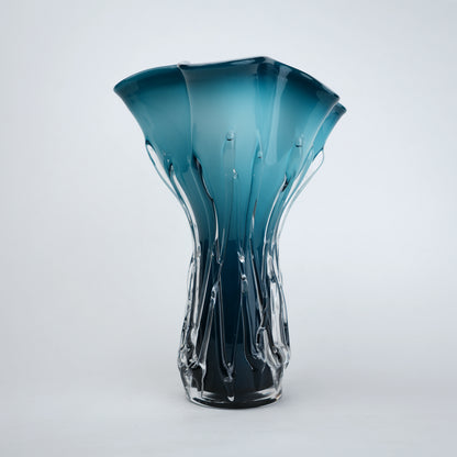 Ocean teal textured glass decorative vase with flared rim