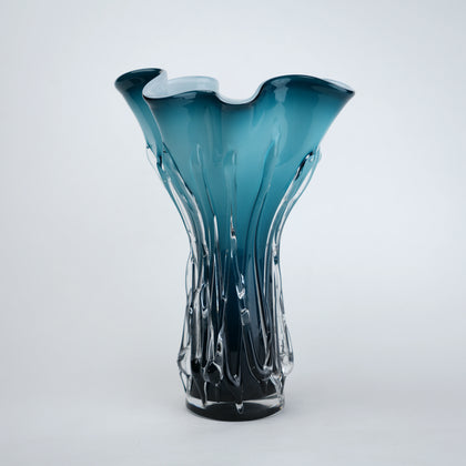 Ocean teal textured glass decorative vase with flared rim