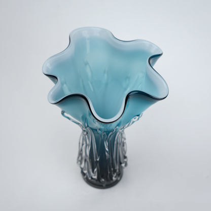 Ocean teal textured glass decorative vase with flared rim