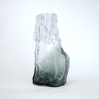 Frosted glass vase with melted texture and deep green base in small and big sizes