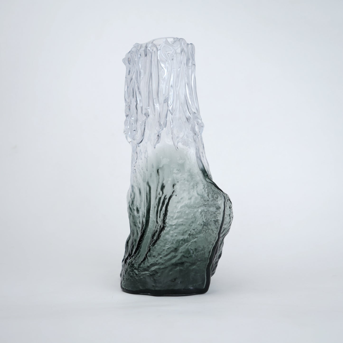 Frosted glass vase with melted texture and deep green base in small and big sizes