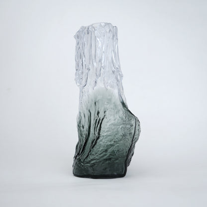 Frosted glass vase with melted texture and deep green base in small and big sizes