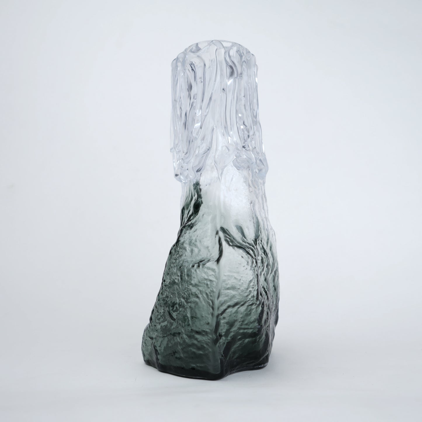 Frosted glass vase with melted texture and deep green base in small and big sizes