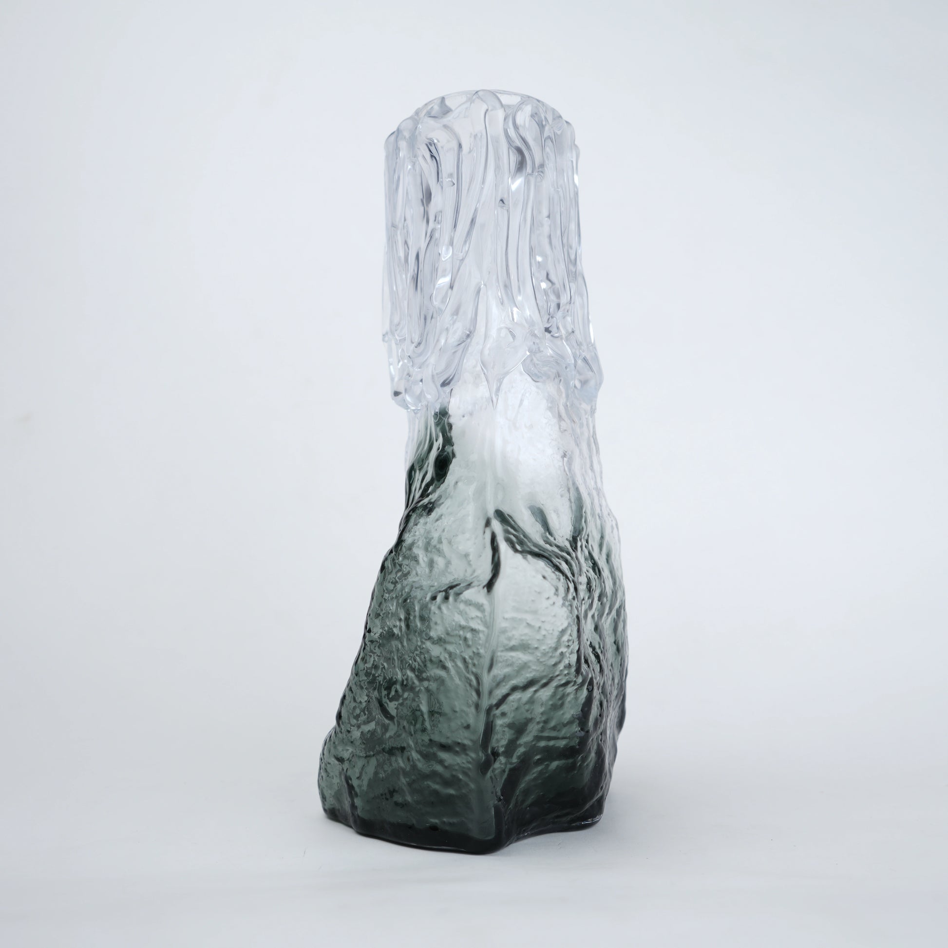 Frosted glass vase with melted texture and deep green base in small and big sizes