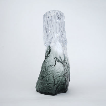 Frosted glass vase with melted texture and deep green base in small and big sizes