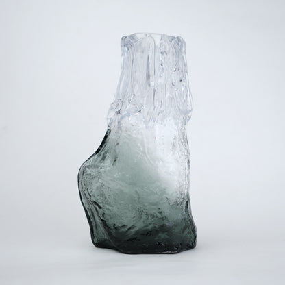 Frosted glass vase with melted texture and deep green base in small and big sizes
