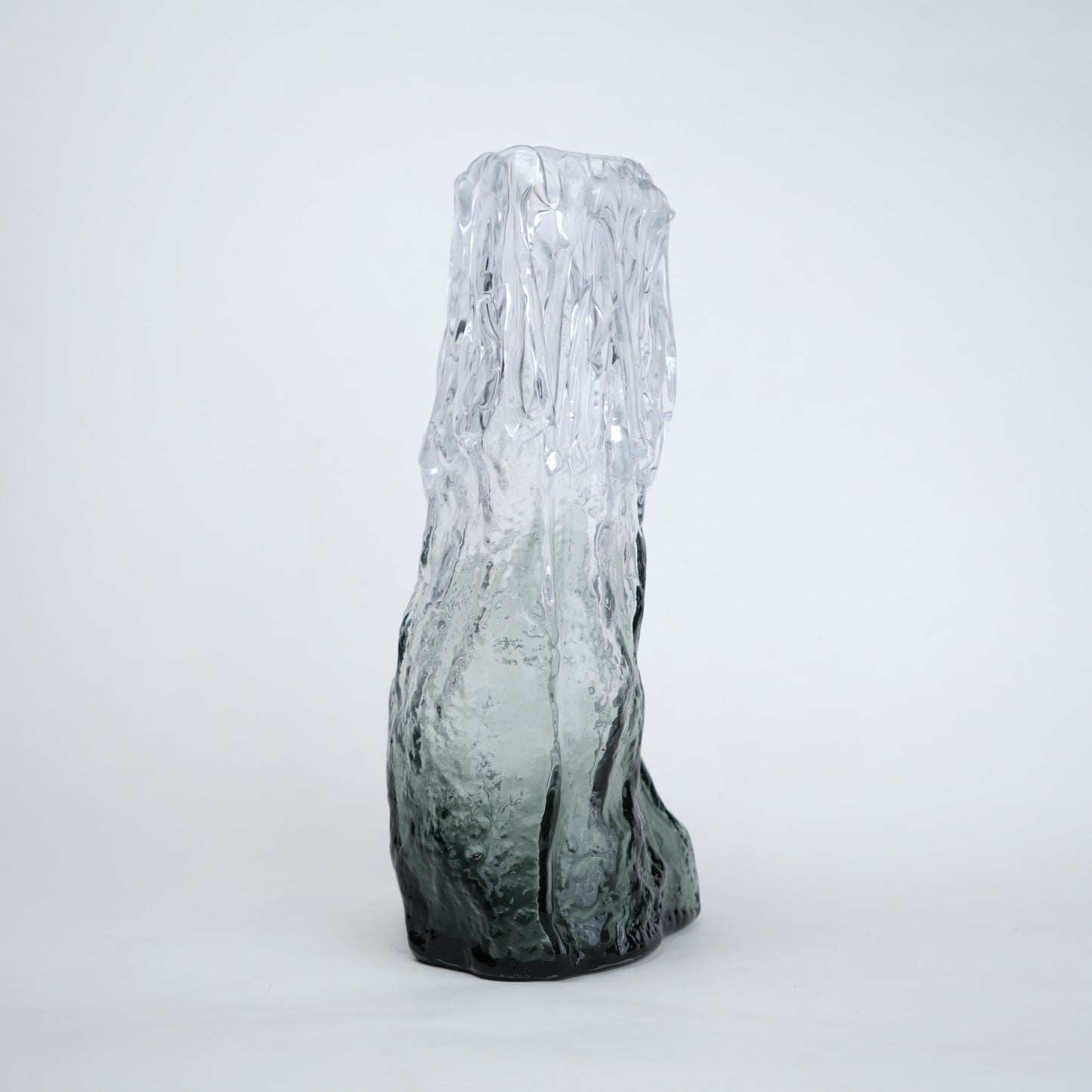 Frosted glass vase with melted texture and deep green base in small and big sizes