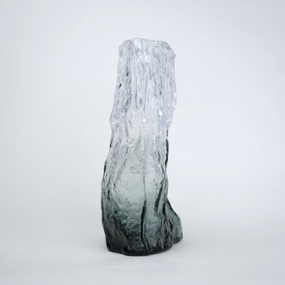 Frosted glass vase with melted texture and deep green base in small and big sizes