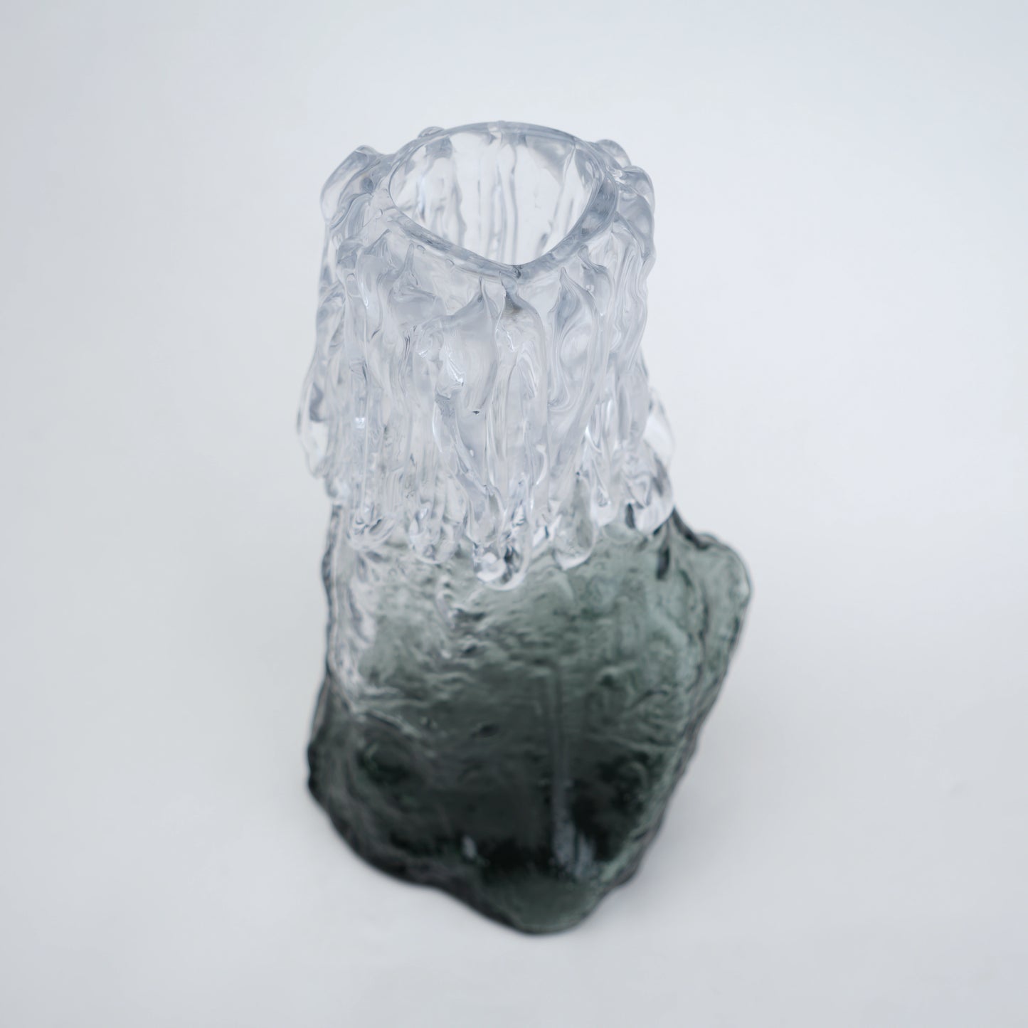 Frosted glass vase with melted texture and deep green base in small and big sizes