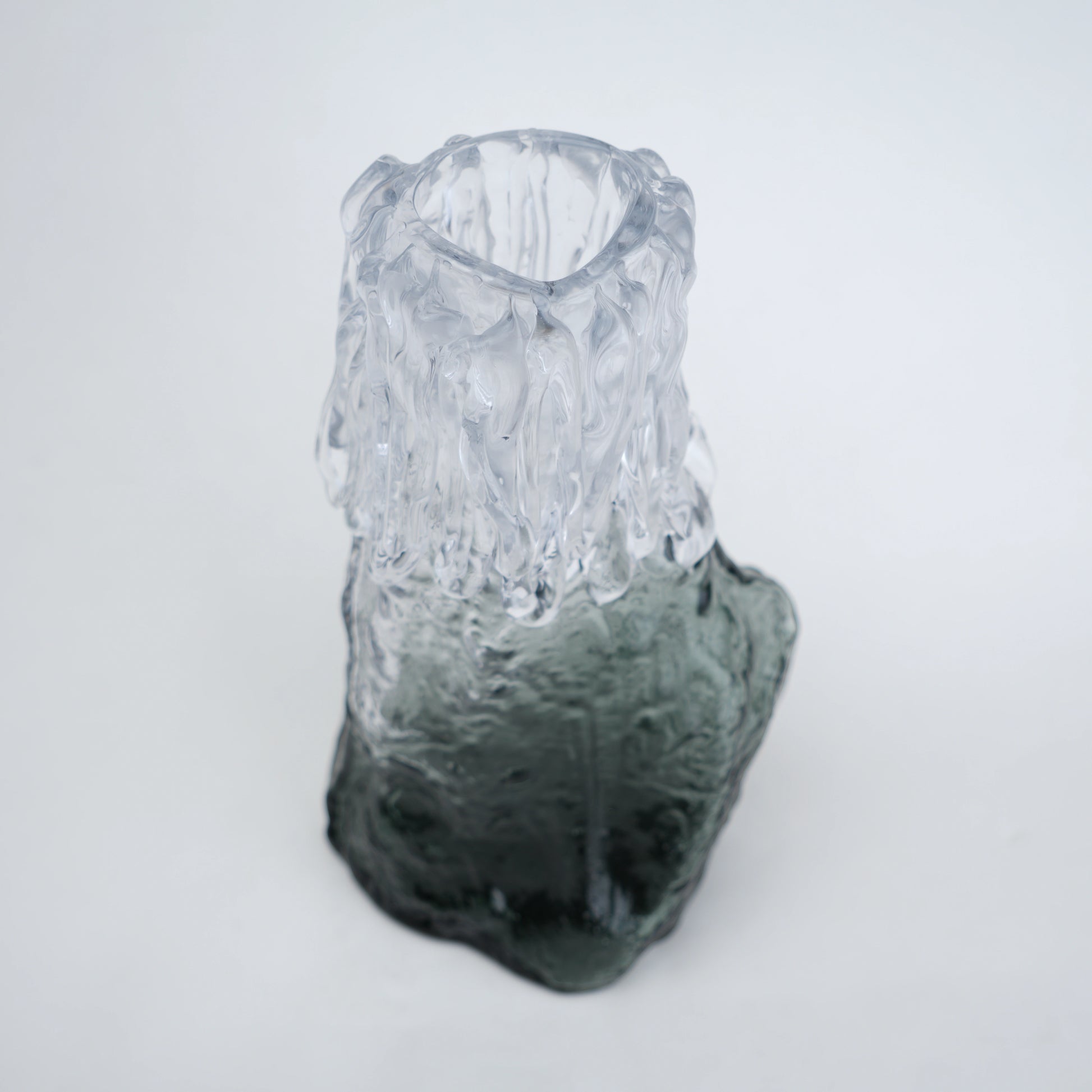 Frosted glass vase with melted texture and deep green base in small and big sizes