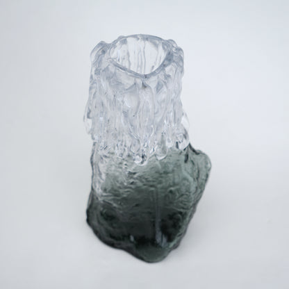 Frosted glass vase with melted texture and deep green base in small and big sizes