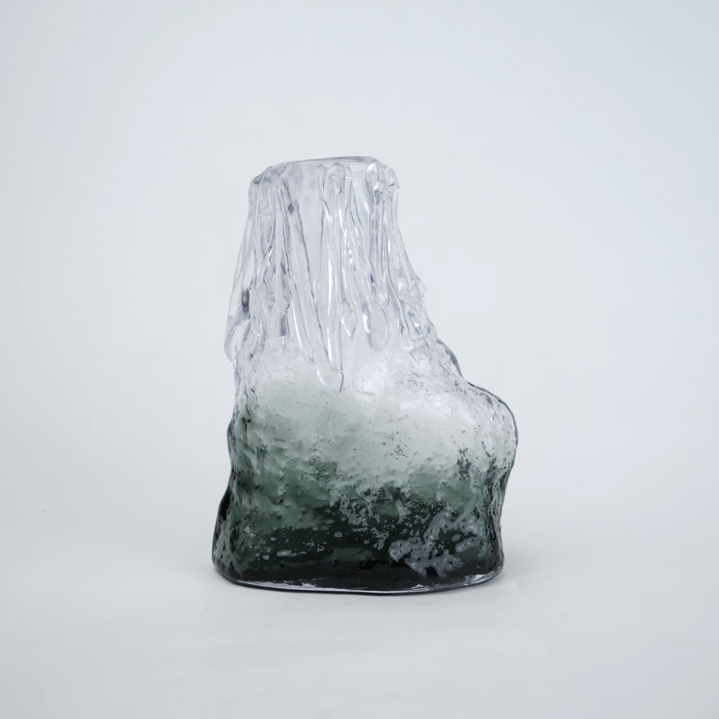 Frosted glass vase with melted texture and deep green base in small and big sizes