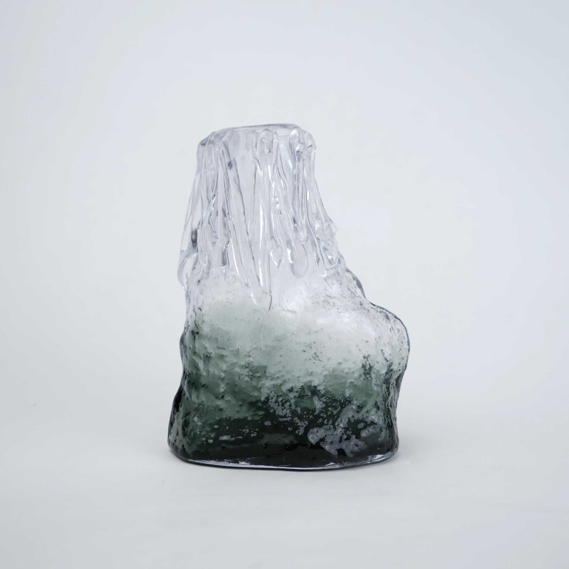Frosted glass vase with melted texture and deep green base in small and big sizes