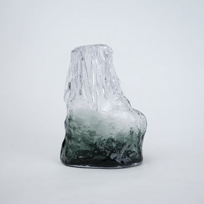 Frosted glass vase with melted texture and deep green base in small and big sizes