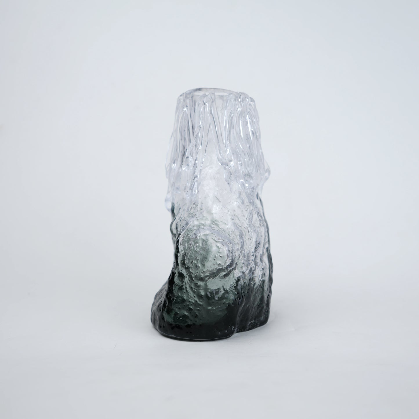 Frosted glass vase with melted texture and deep green base in small and big sizes