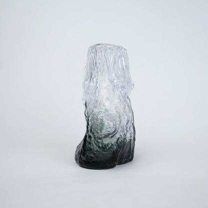 Frosted glass vase with melted texture and deep green base in small and big sizes