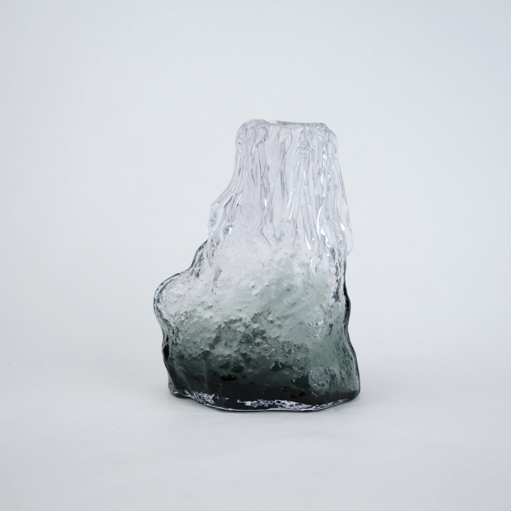 Frosted glass vase with melted texture and deep green base in small and big sizes
