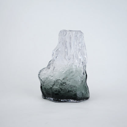 Frosted glass vase with melted texture and deep green base in small and big sizes