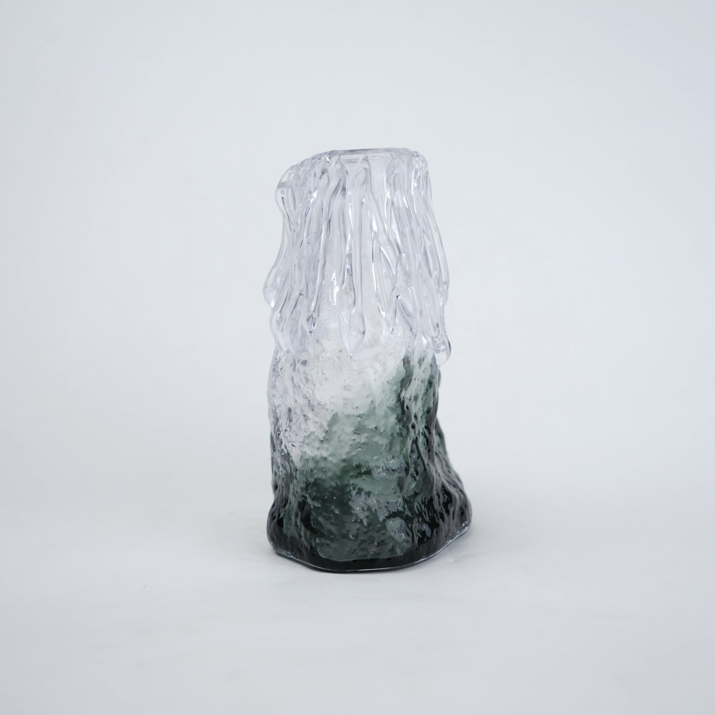 Frosted glass vase with melted texture and deep green base in small and big sizes