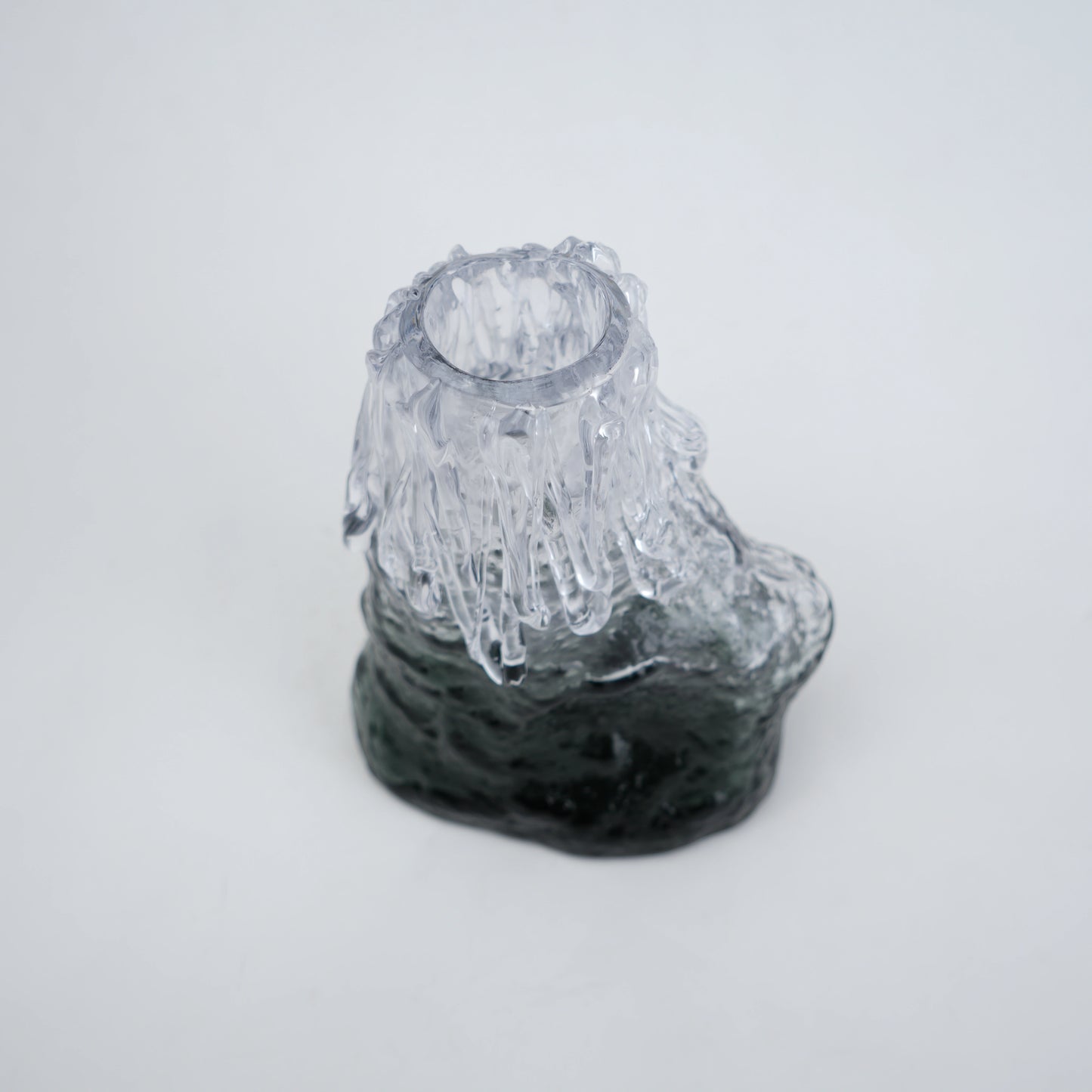 Frosted glass vase with melted texture and deep green base in small and big sizes