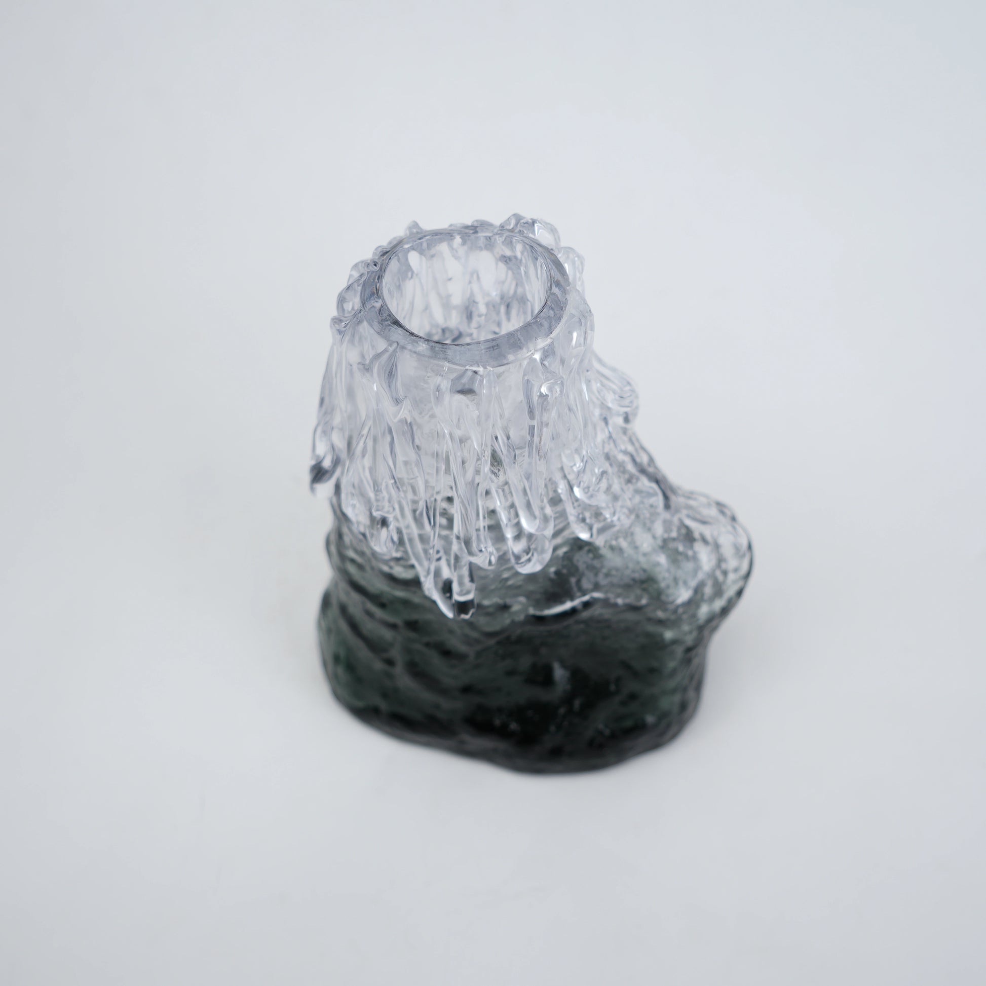 Frosted glass vase with melted texture and deep green base in small and big sizes