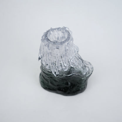 Frosted glass vase with melted texture and deep green base in small and big sizes