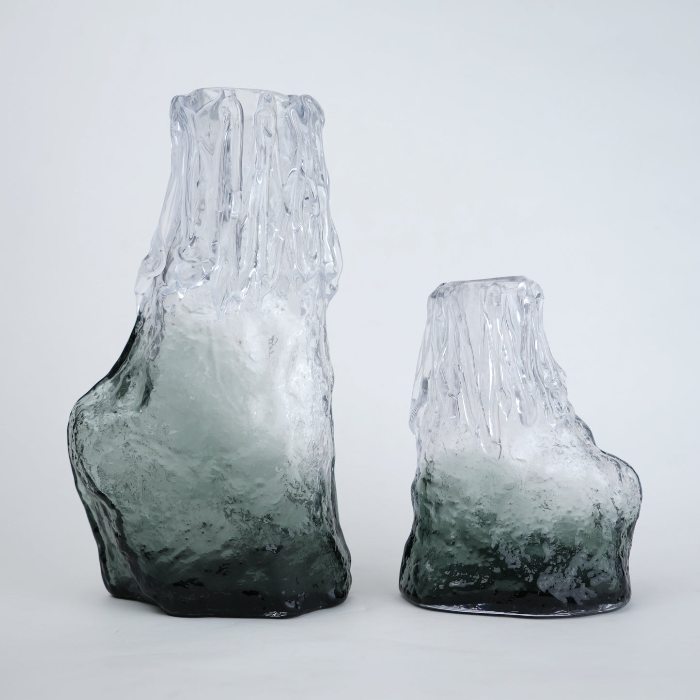 Frosted glass vase with melted texture and deep green base in small and big sizes