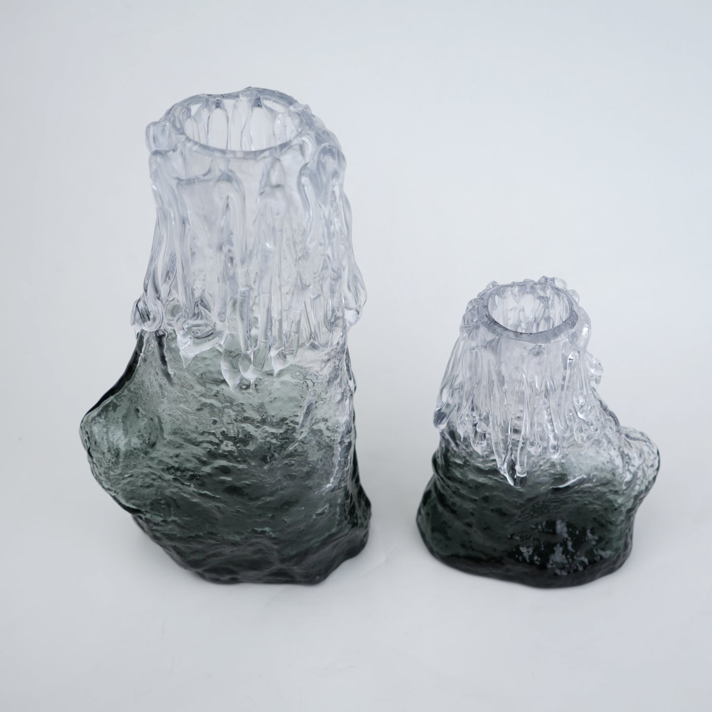 Frosted glass vase with melted texture and deep green base in small and big sizes