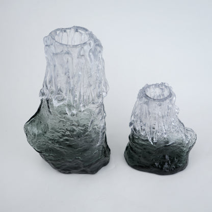 Frosted glass vase with melted texture and deep green base in small and big sizes