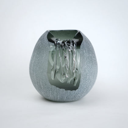 Orb Cut smoked grey vase, front on white