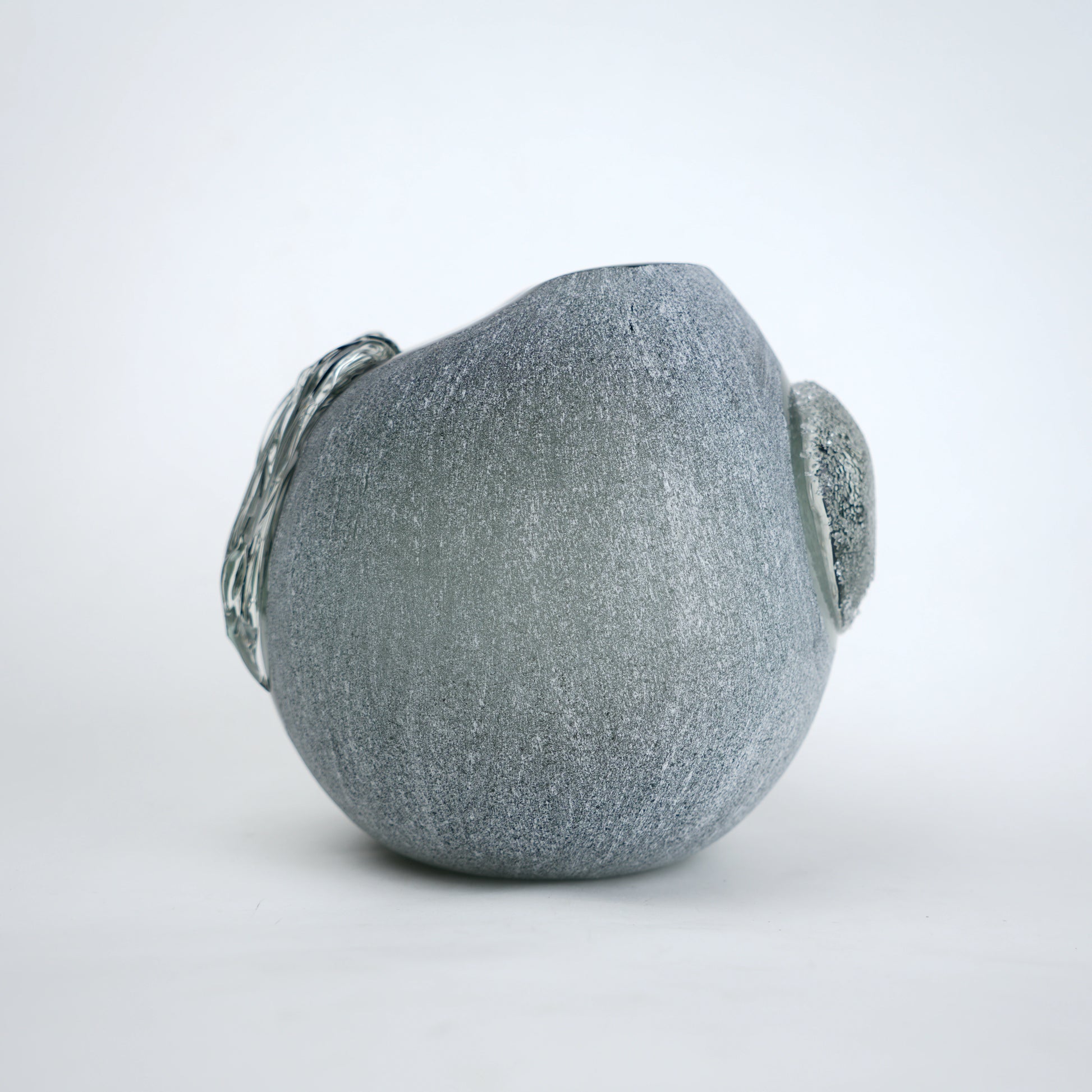 Orb Cut frosted vase, ribbon detail, side