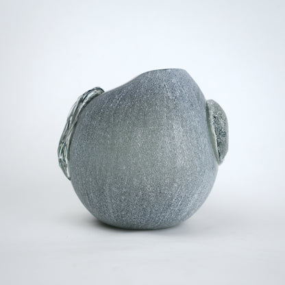 Orb Cut frosted vase, ribbon detail, side