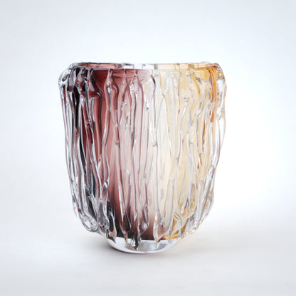 Amber Streak large vase, plum drip, front