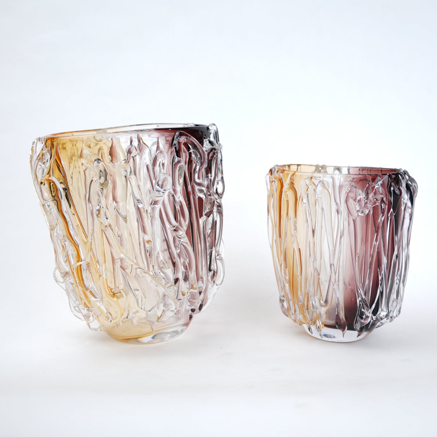 Amber Streak vase pair, scale comparison