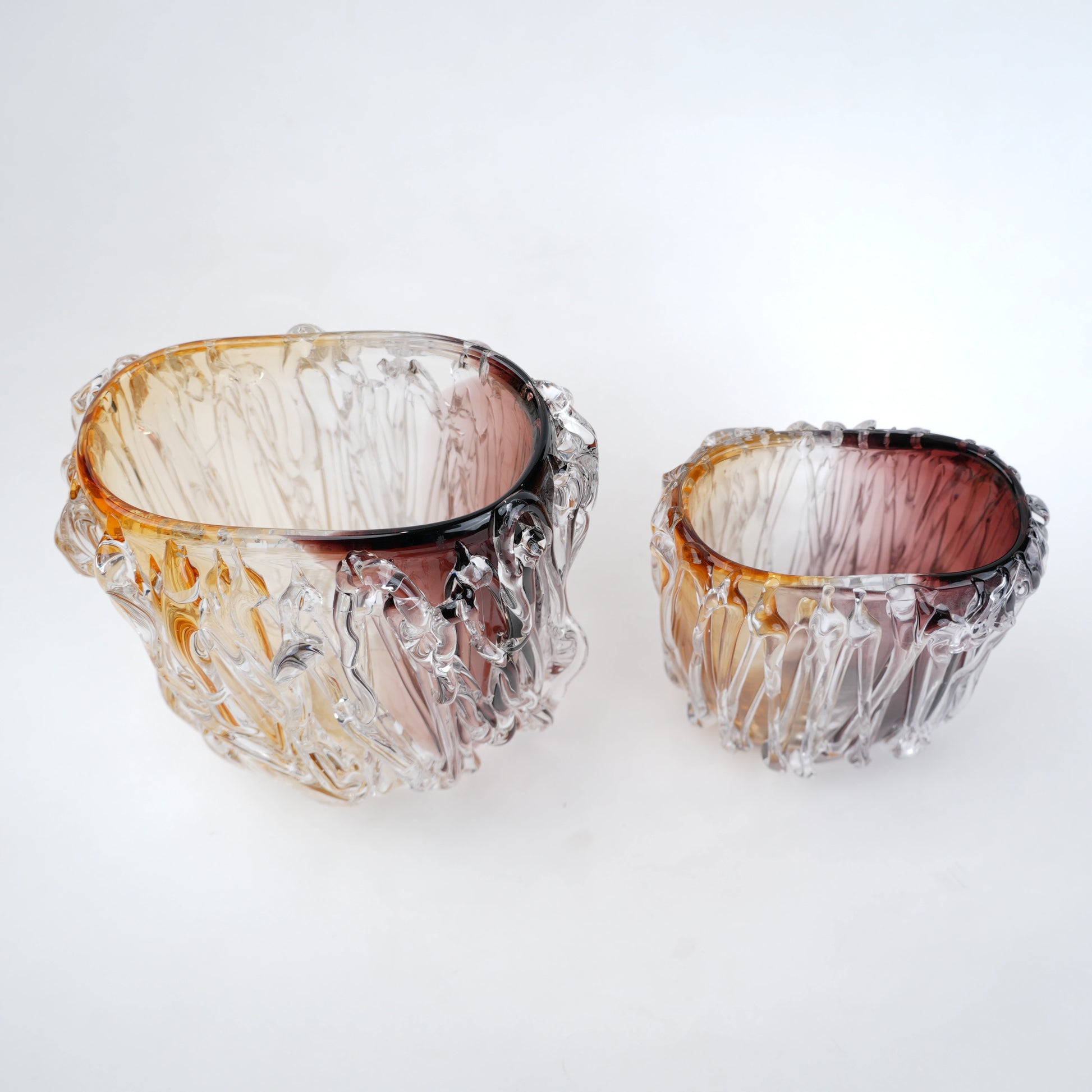 Amber Streak bowls, two sizes, top-down