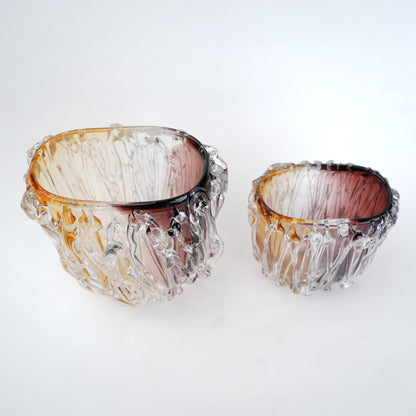 Amber Streak bowls, two sizes, top-down