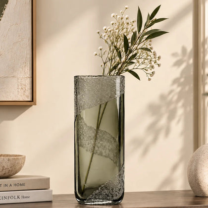 Mist smoke-grey vase, frosted band, front