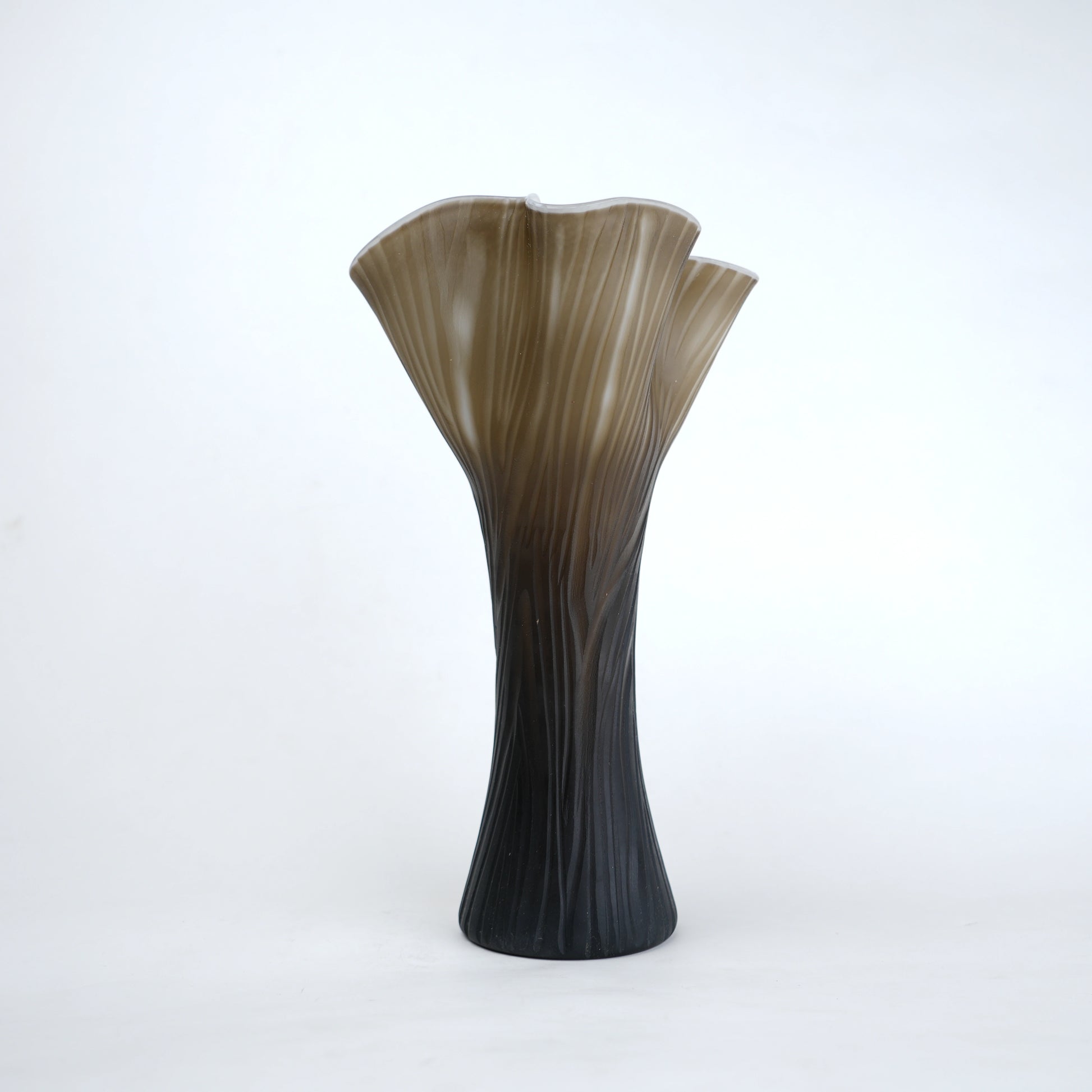 Textured glass decorative vase with ribbed design and ivory edge in two sizes