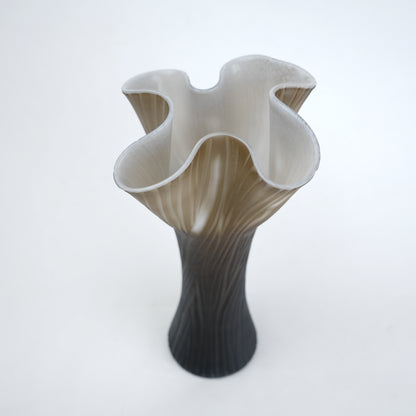 Textured glass decorative vase with ribbed design and ivory edge in two sizes
