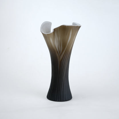 Textured glass decorative vase with ribbed design and ivory edge in two sizes