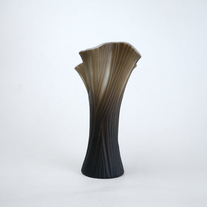 Textured glass decorative vase with ribbed design and ivory edge in two sizes