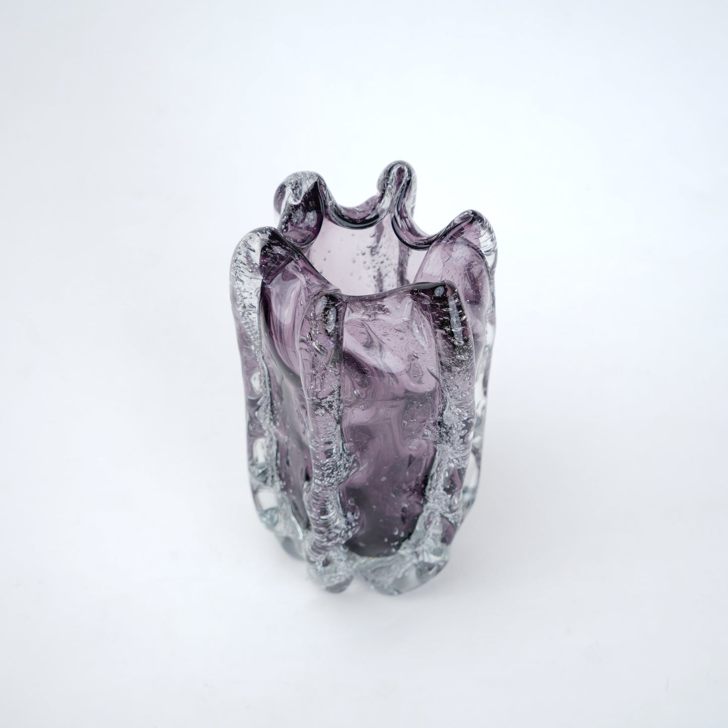 Plum purple textured tall cylindrical glass decorative vase