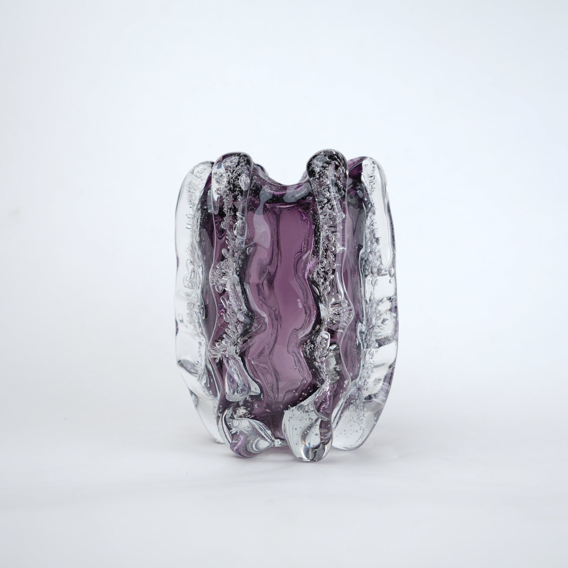 Plum purple textured tall cylindrical glass decorative vase