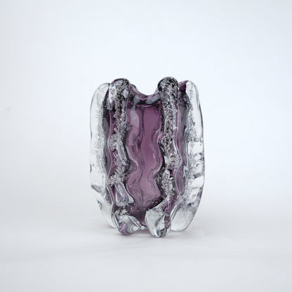 Plum purple textured tall cylindrical glass decorative vase