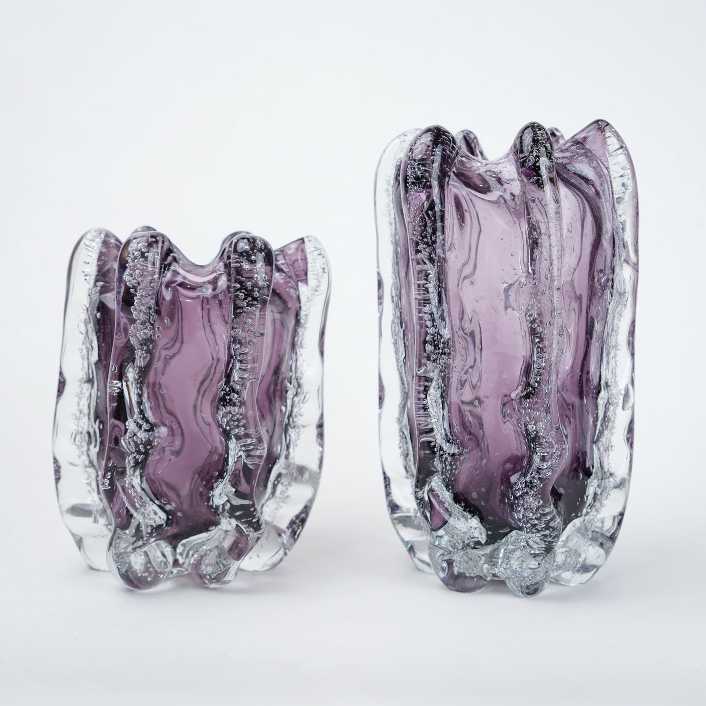 Plum purple textured tall cylindrical glass decorative vase
