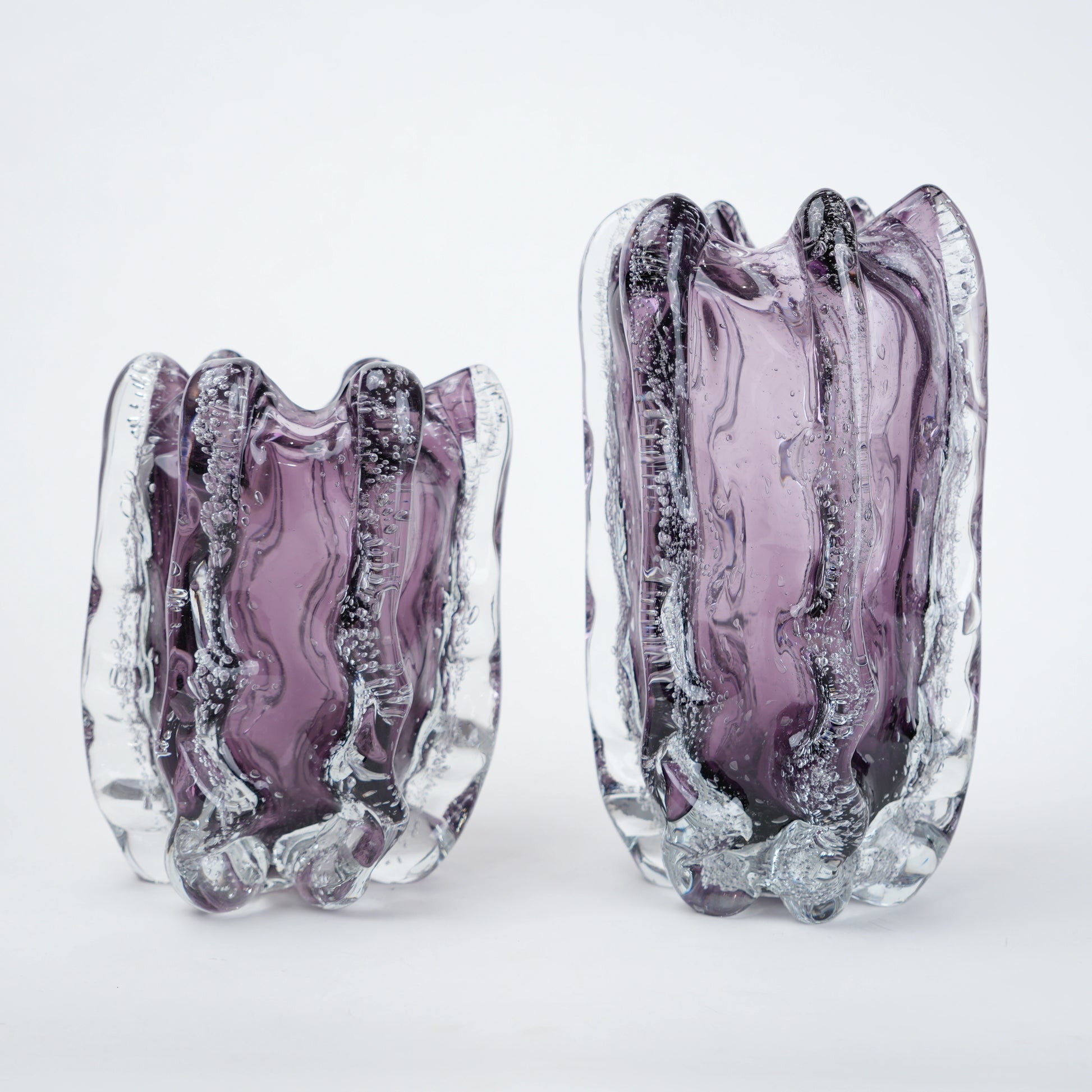 Plum purple textured tall cylindrical glass decorative vase
