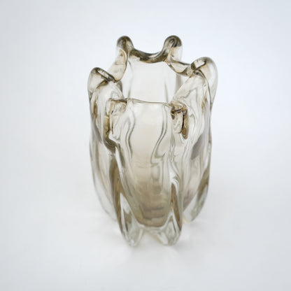 Smoky brown fluted glass decorative vase with scalloped rim